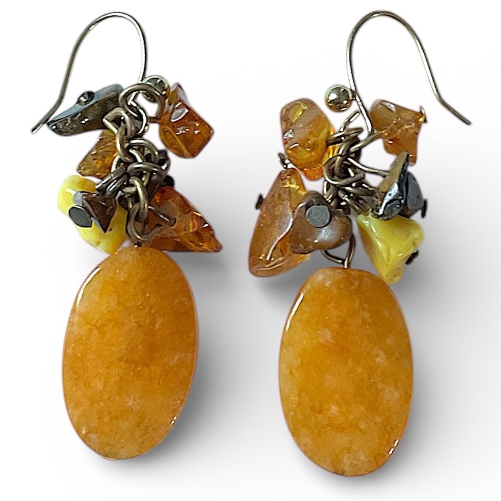 Orange Aventurine and Baltic Amber Dangle Earrings